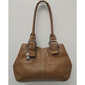 Tignanello Cognac Brown Leather Shoulder Bag Satchel Handbag Double Handles